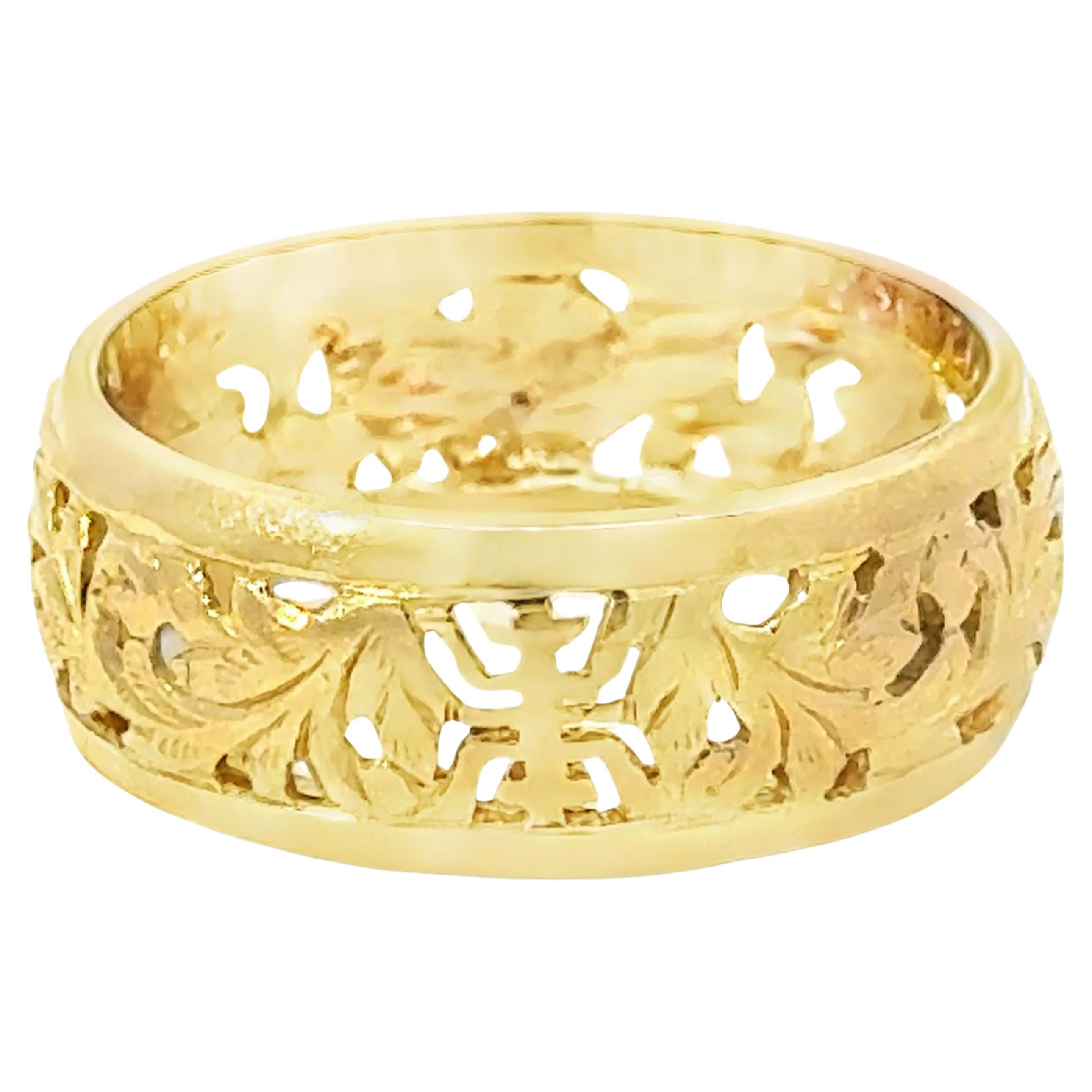 Mings Longevity Cutout Band Ring 14k Yellow Gold