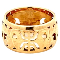Vintage Mings Longevity Cutout Band Ring in 14k Yellow Gold