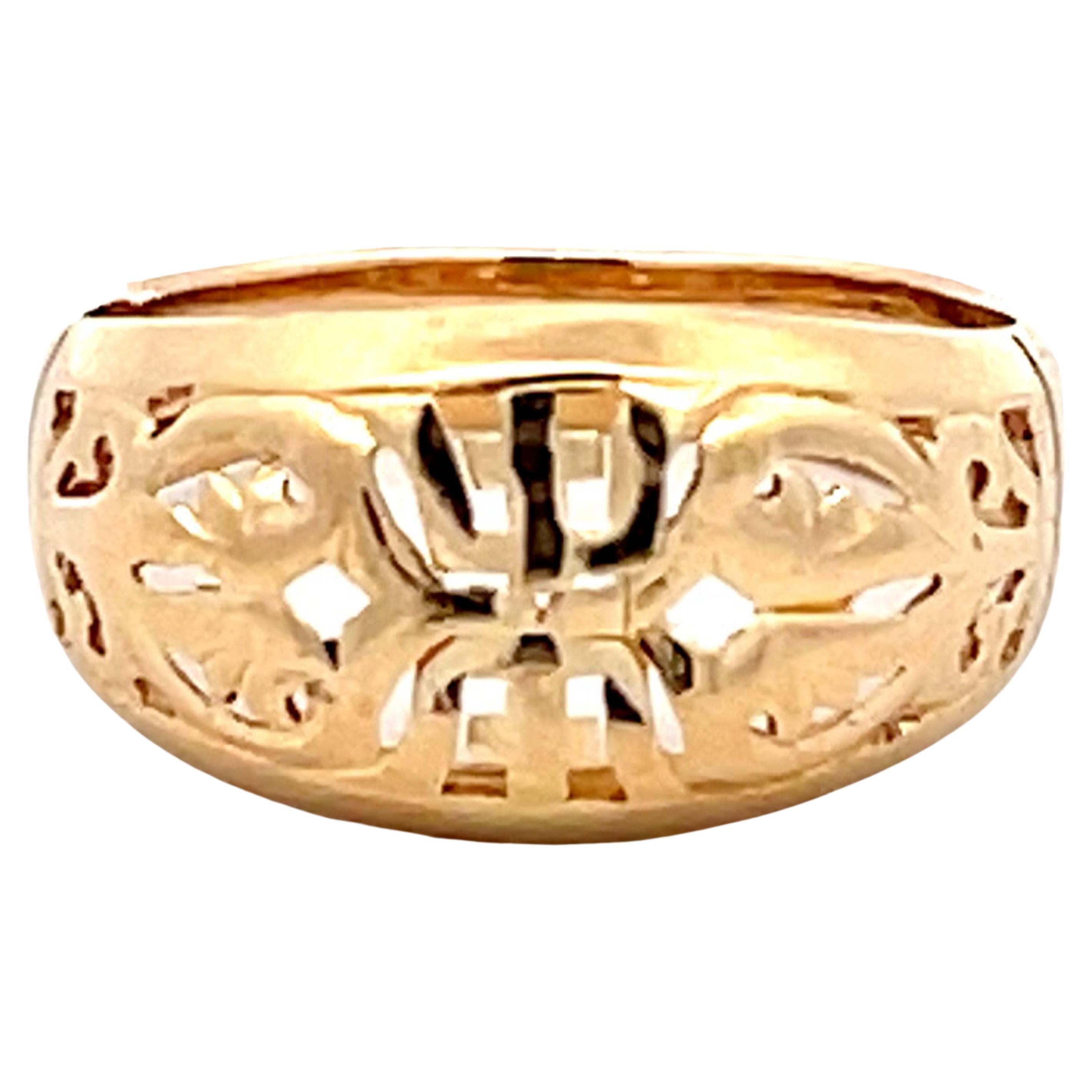 Mings Longevity Cutout Ring in 14k Yellow Gold For Sale