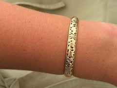 Ming's Longevity Gold Hinged Bangle 14K Yellow Gold