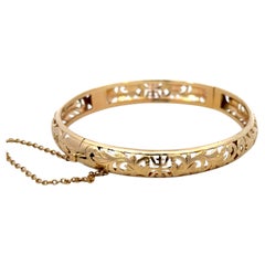 Ming's Longevity Gold Hinged Bangle 14K Yellow Gold