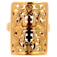 Mings Longevity Large Rectangular Ring 14k Yellow Gold