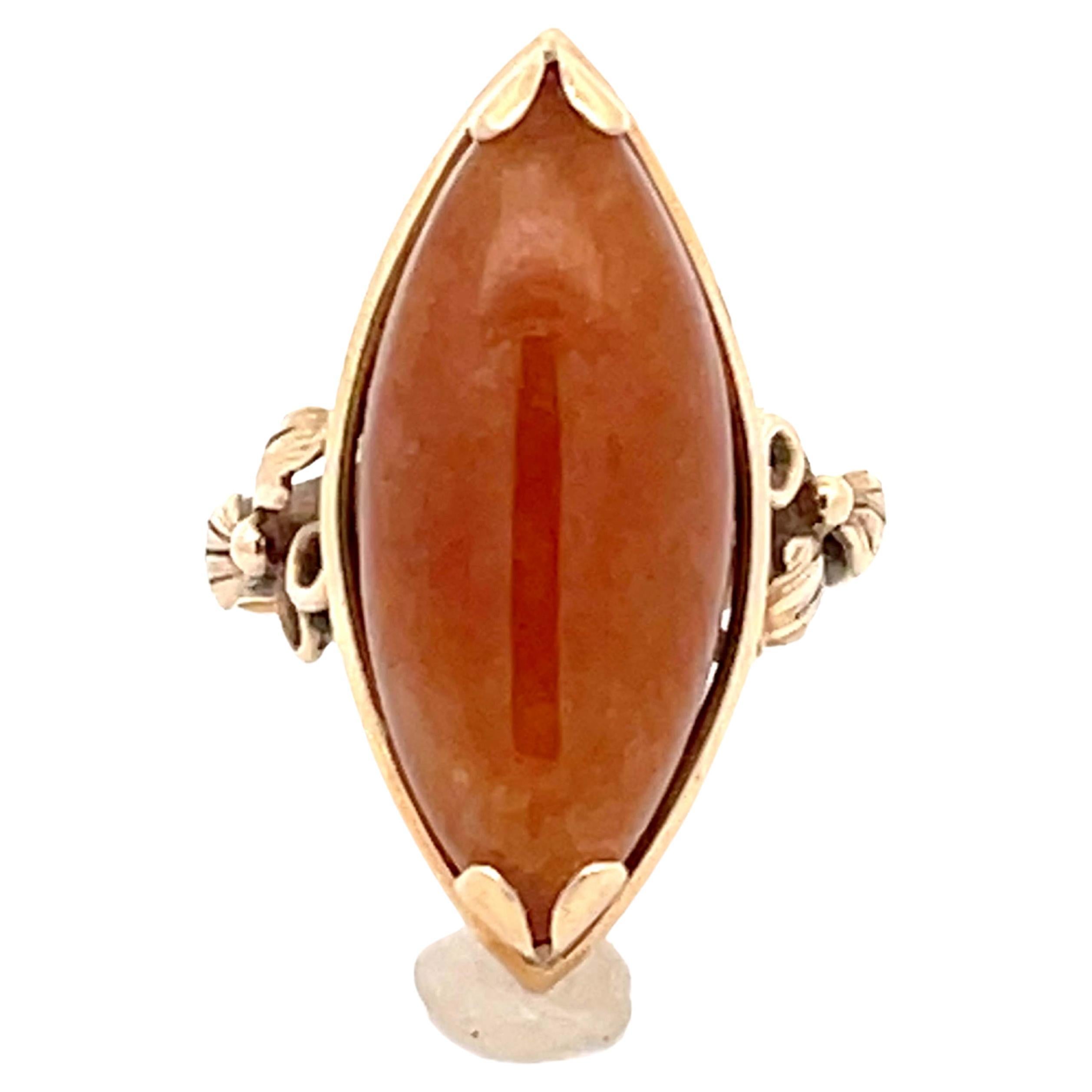 Mings Marquis Red Jade Ring in 14k Yellow Gold For Sale