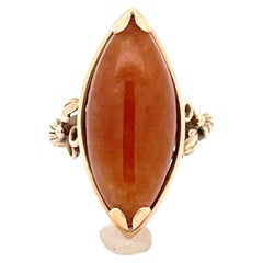 Vintage Mings Marquis Red Jade Ring in 14k Yellow Gold