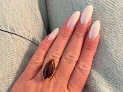 Mings Marquise Cabochon Red Bicolor Jade Ring 14k Yellow Gold