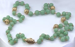 Ming’s Mason Kay Certified Natural Green Jadeite Jade Bead, 14K Yellow Gold Neck