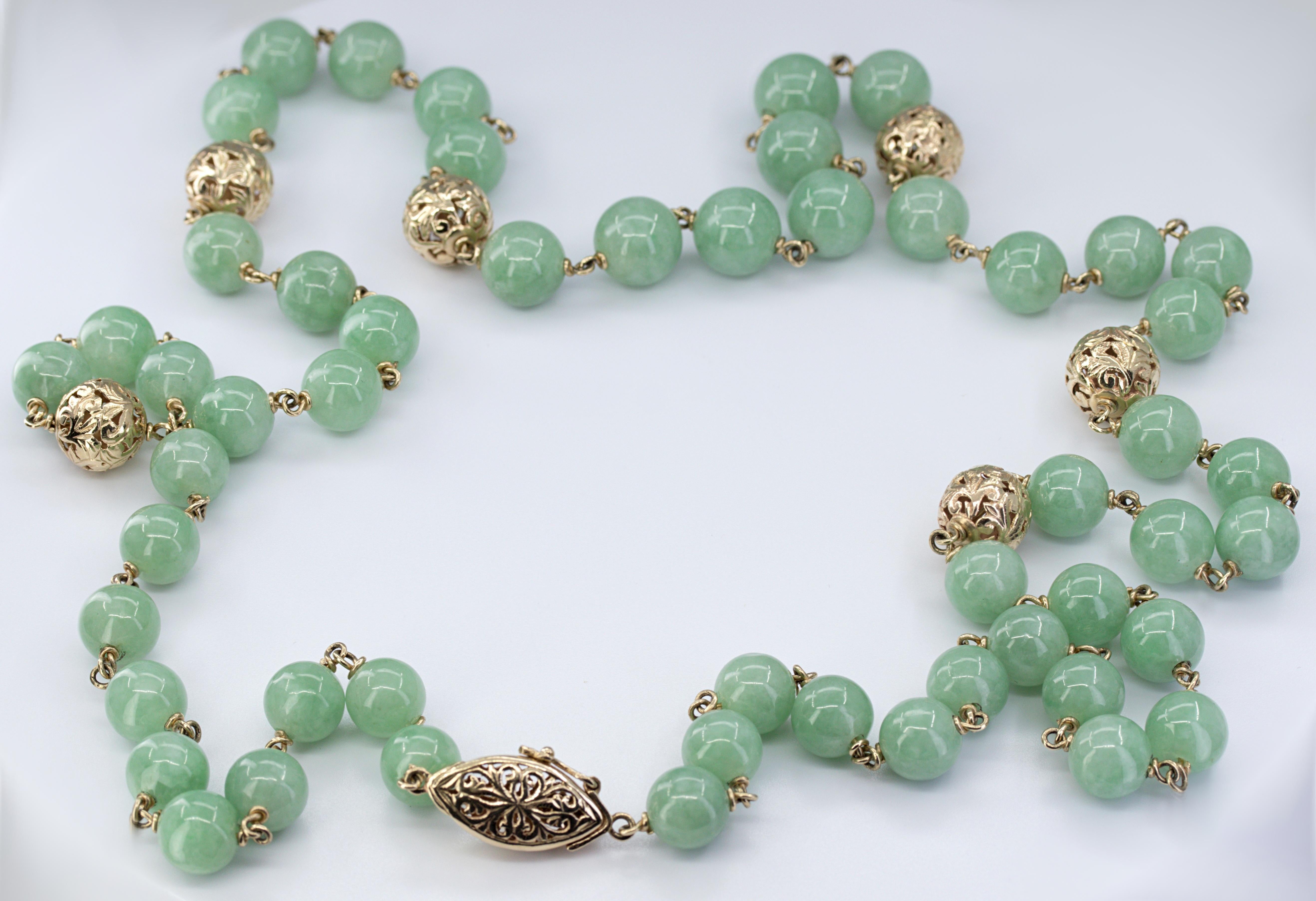 Artisan Ming’s Mason Kay Certified Natural Green Jadeite Jade Bead, 14K Yellow Gold Neck For Sale