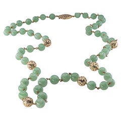 Ming's Mason Kay zertifizierte natürliche grüne Jadeit Jade Perle, 14K Gelbgold Hals
