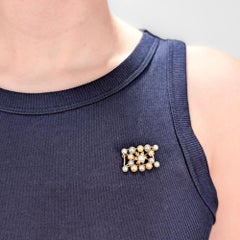 Ming's Mid-Century 14K Gold & Multi-Color Pearl Brooch