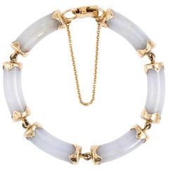 Vintage Ming's of Honolulu 14 Karat Gold Cylinder Lavender Jadeite Jade Link Bracelet