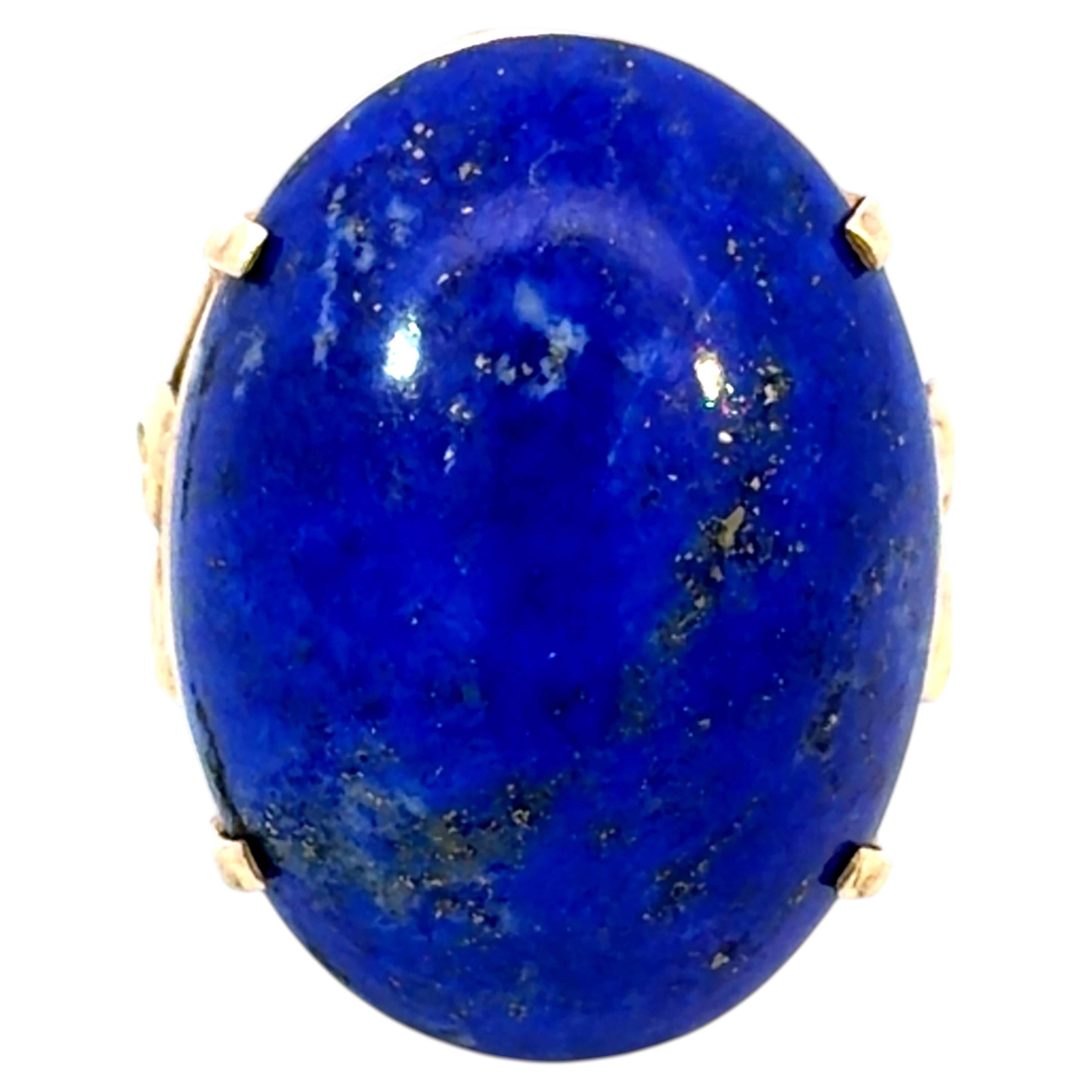 Mings Oval Cabochon Lapis Lazuli Ring 14k Yellow Gold
