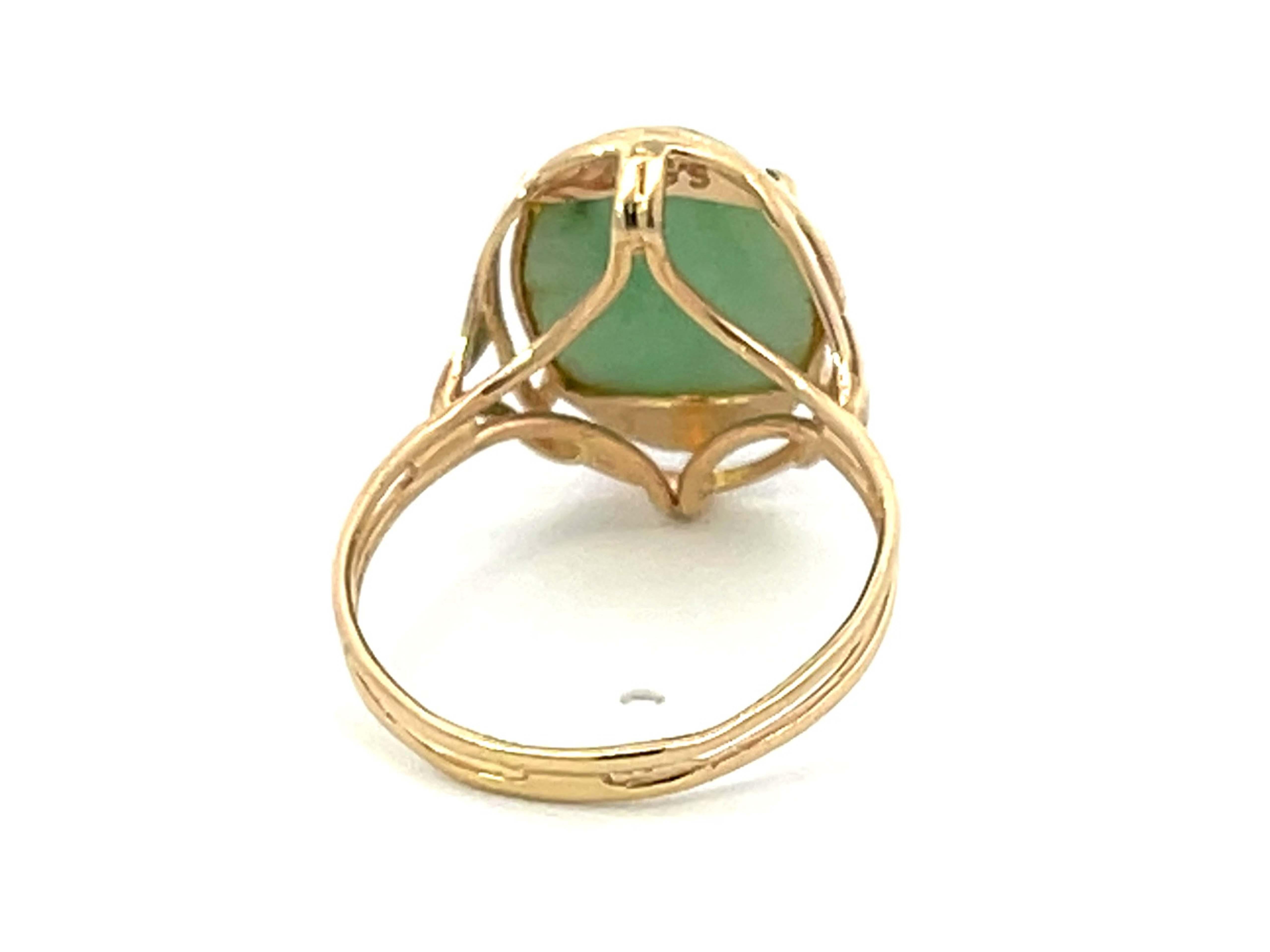 Mings Oval Green Cabochon Jade Ring 14k Yellow Gold 2