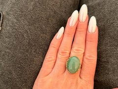 Mings Oval Green Jade Cabochon Ring 14k Yellow Gold