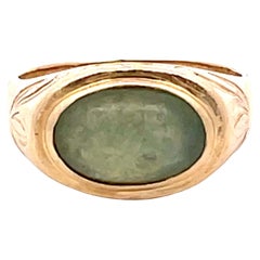 Mings Oval Jade Ring in 14k Yellow Gold