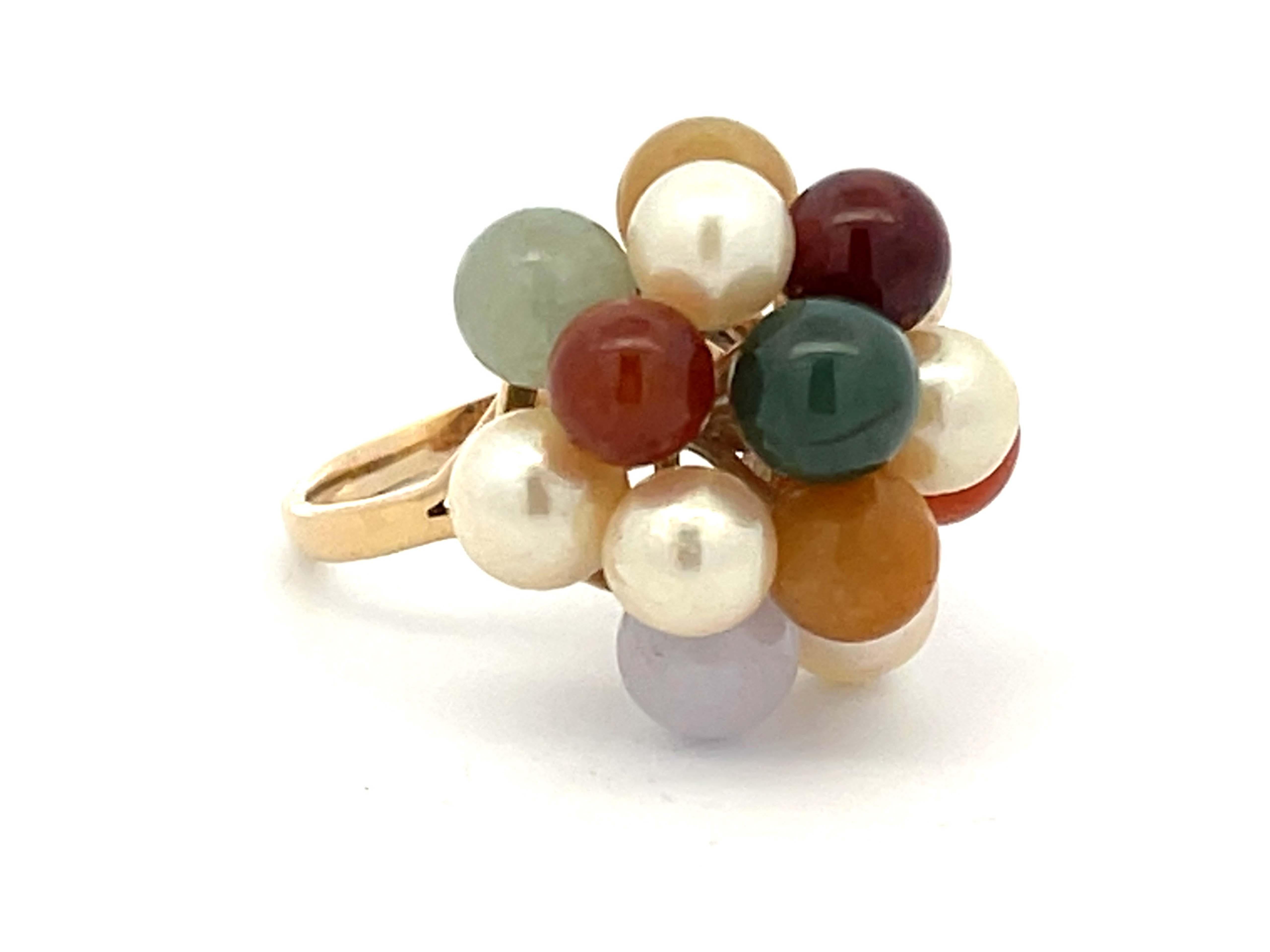 Mings Perlen- und farbenfroher Jade-Ring aus 14k Gelbgold (Moderne)