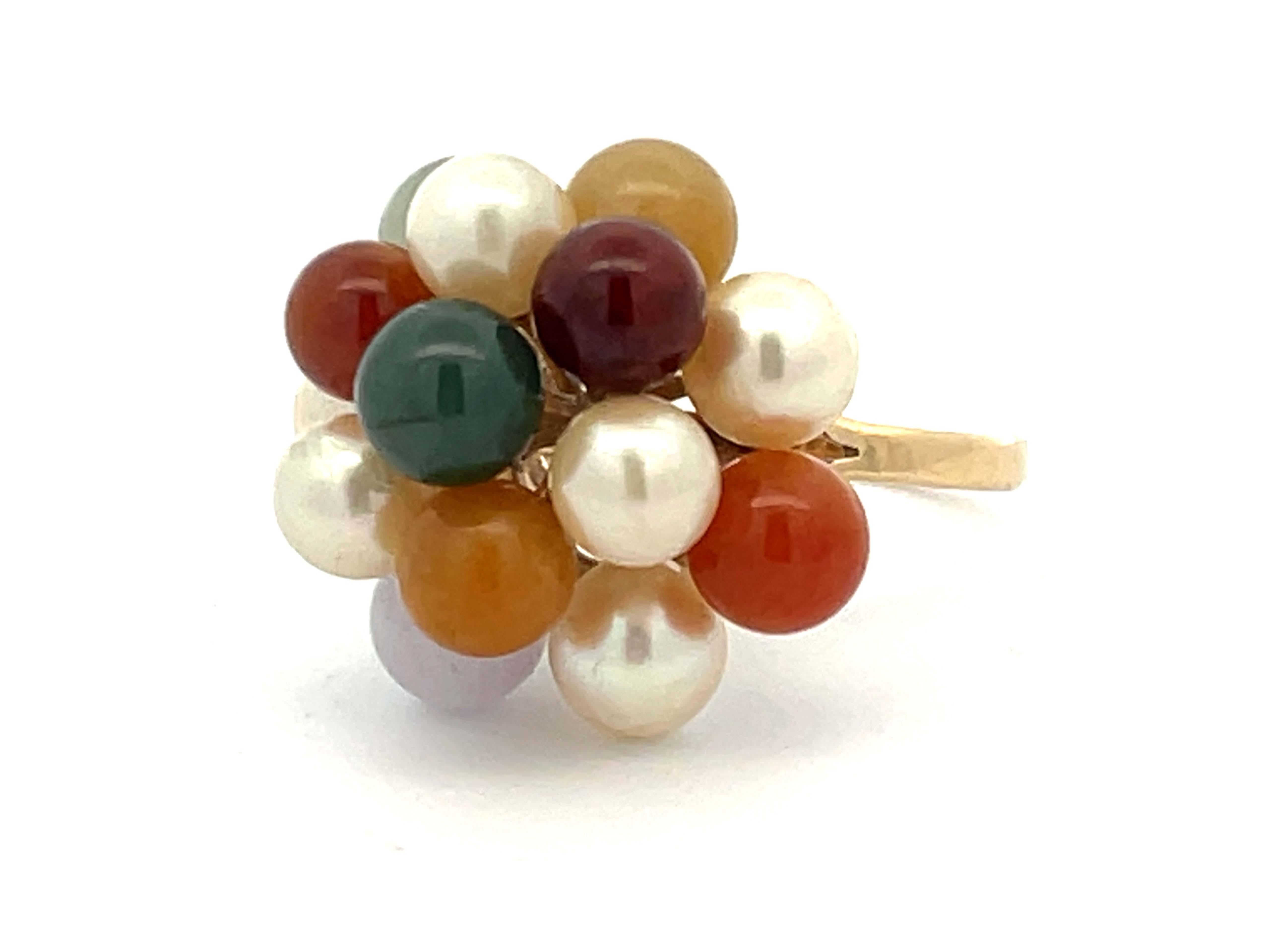 Mings Perlen- und farbenfroher Jade-Ring aus 14k Gelbgold (Rundschliff)