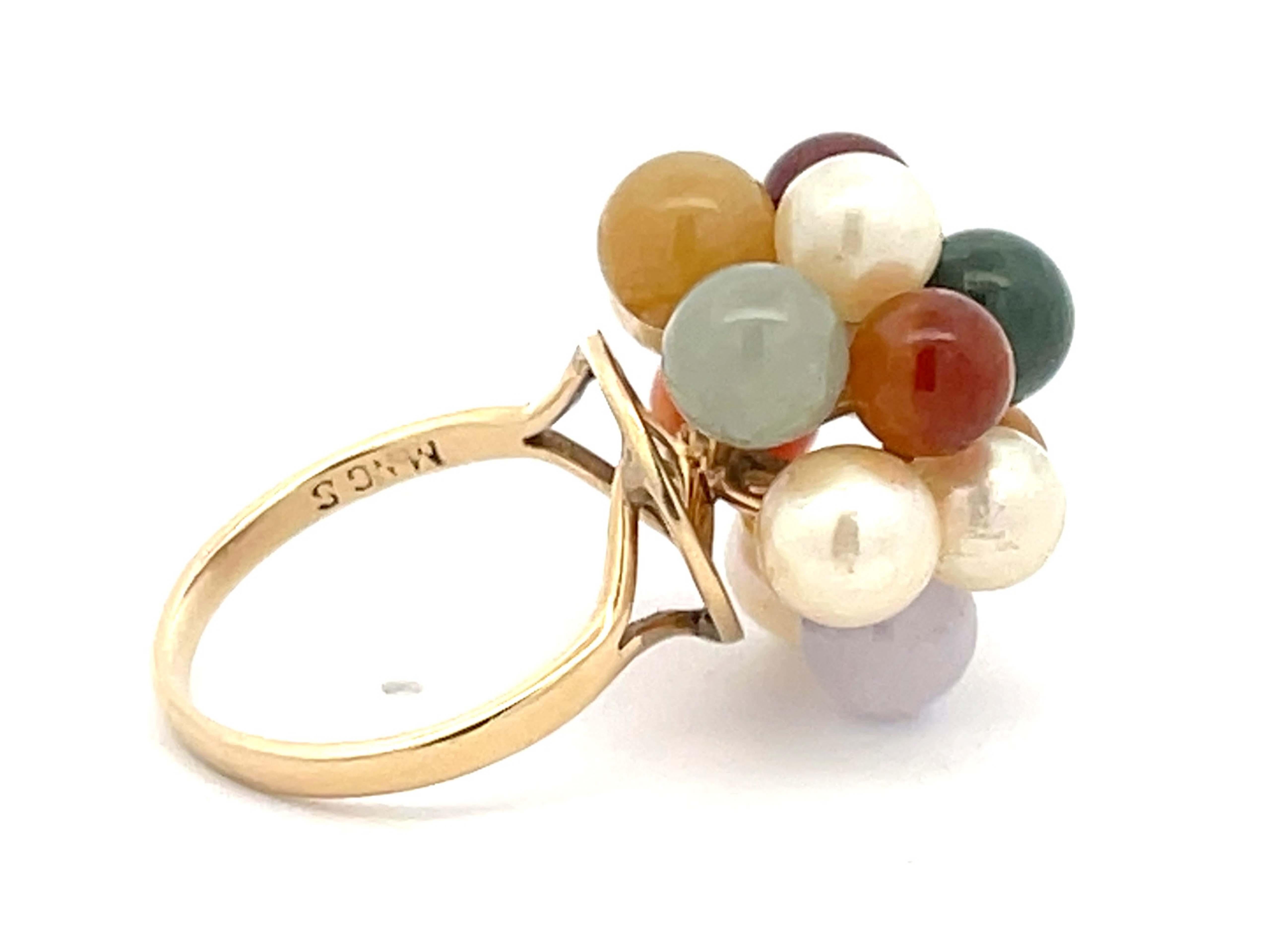 Mings Perlen- und farbenfroher Jade-Ring aus 14k Gelbgold im Zustand „Hervorragend“ in Honolulu, HI