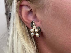 Mings Pearl and Leaf Clip on Earrings in Sterling Silver