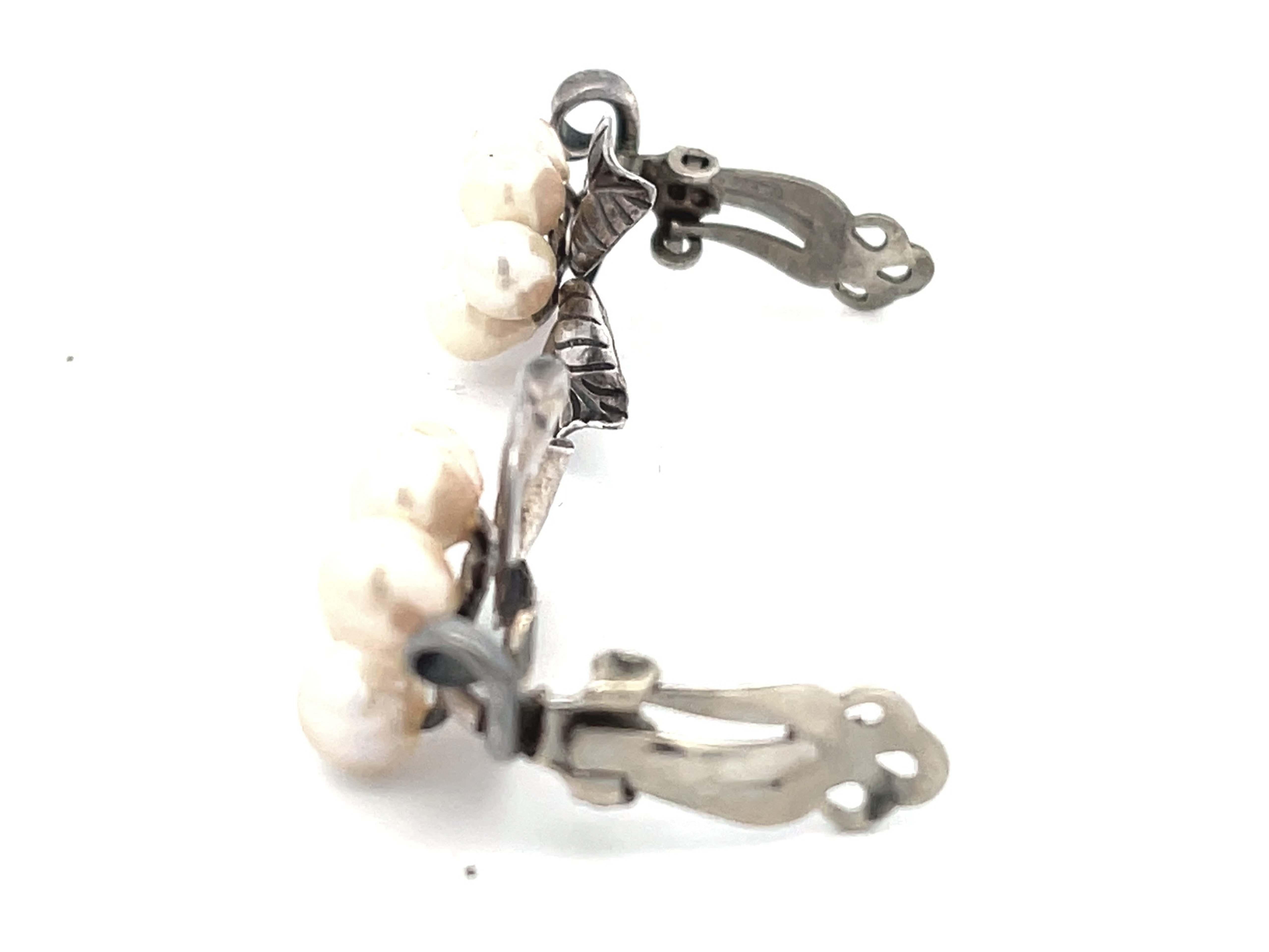 Mings Perle und Blatt Clip auf Ohrringe in Sterling Silber (Moderne) im Angebot