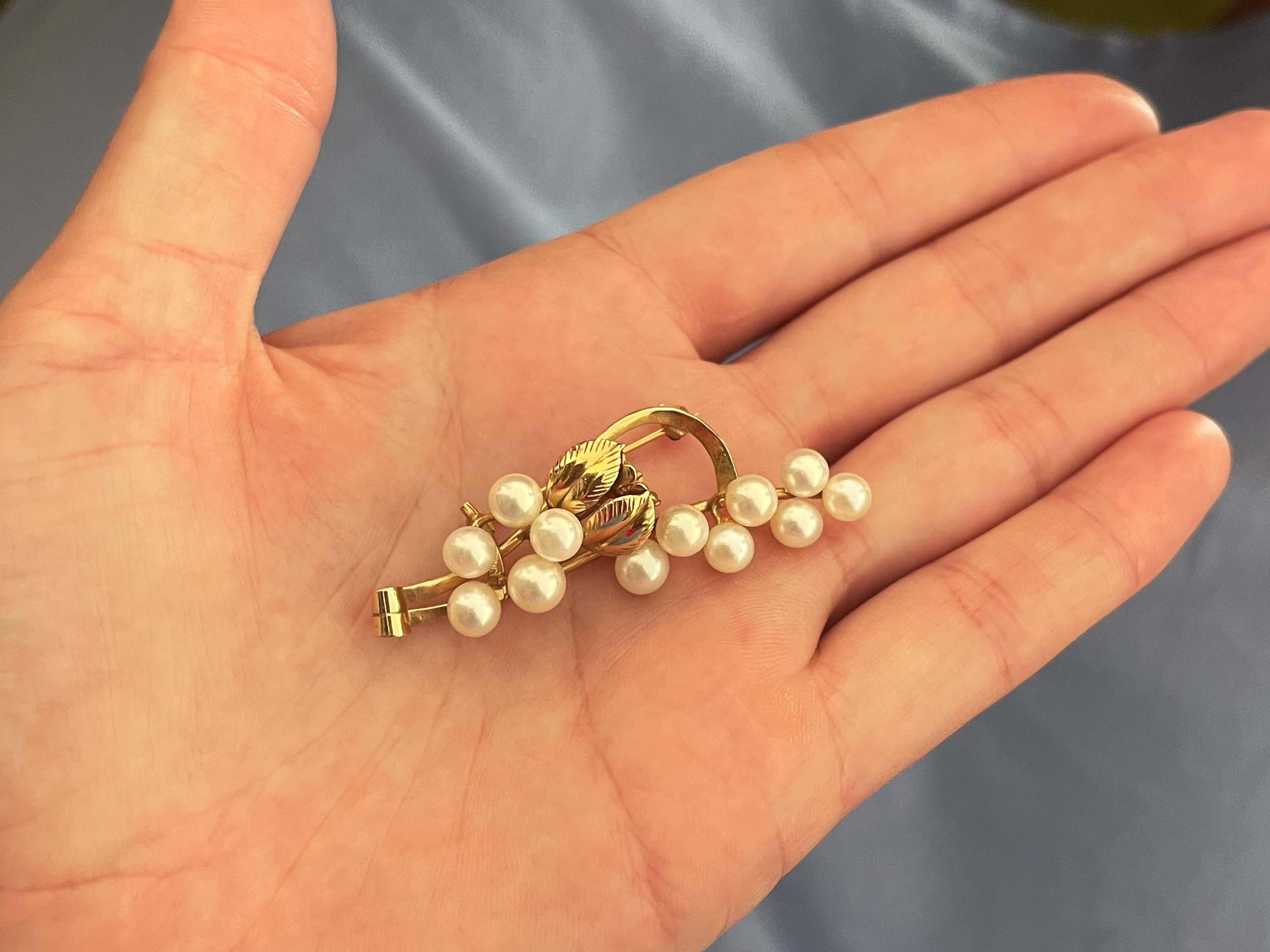 Brosche Spezifikationen:

Designer: Ming's

Metall: 14k Gelbgold

Perlen: Akoya-Perlen

Gesamtgewicht: 6,8 Gramm

Brosche Abmessungen: 2