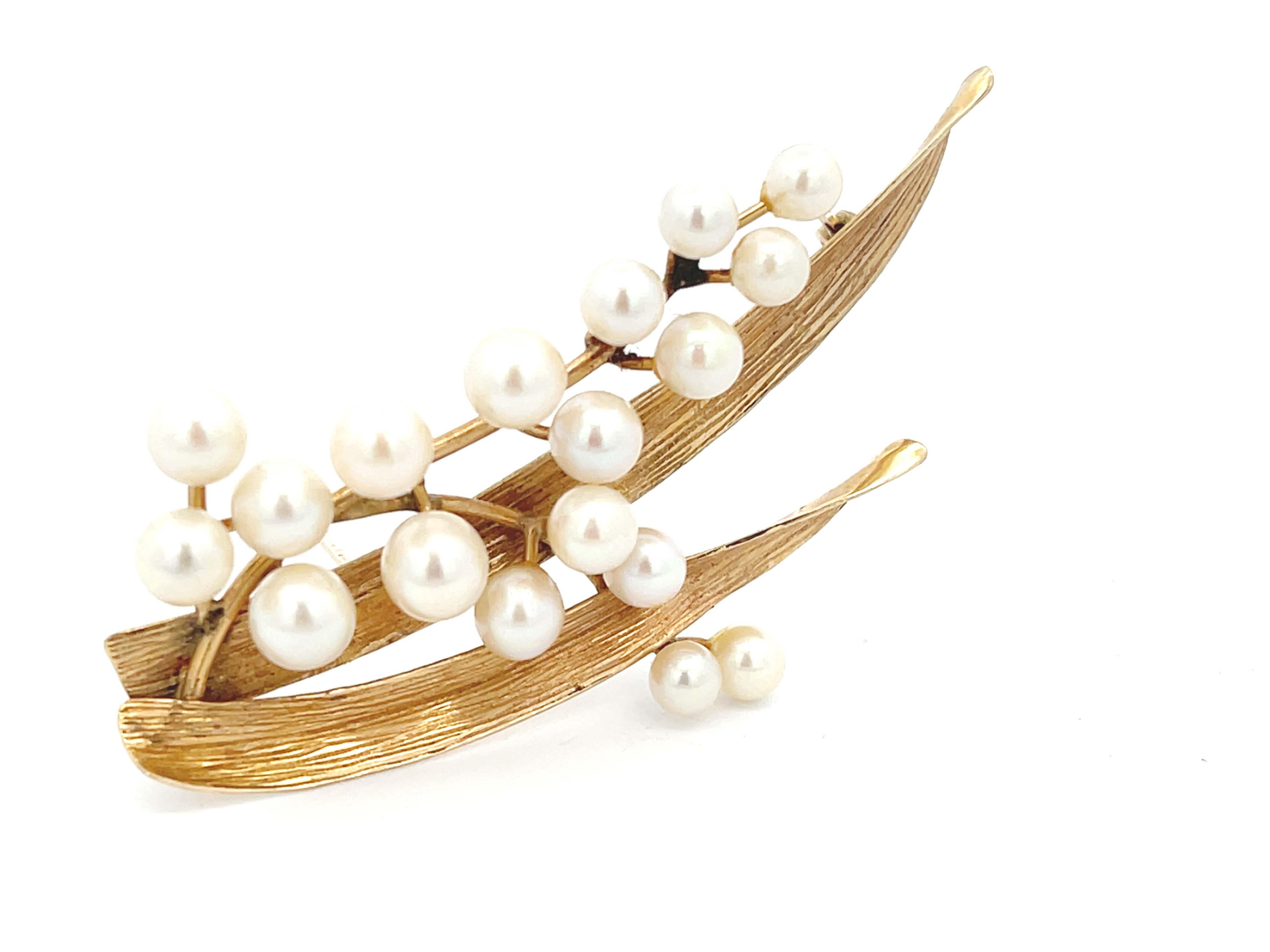 Modern Mings Pearl Branch Brooch in 14k Yellow Gold For Sale