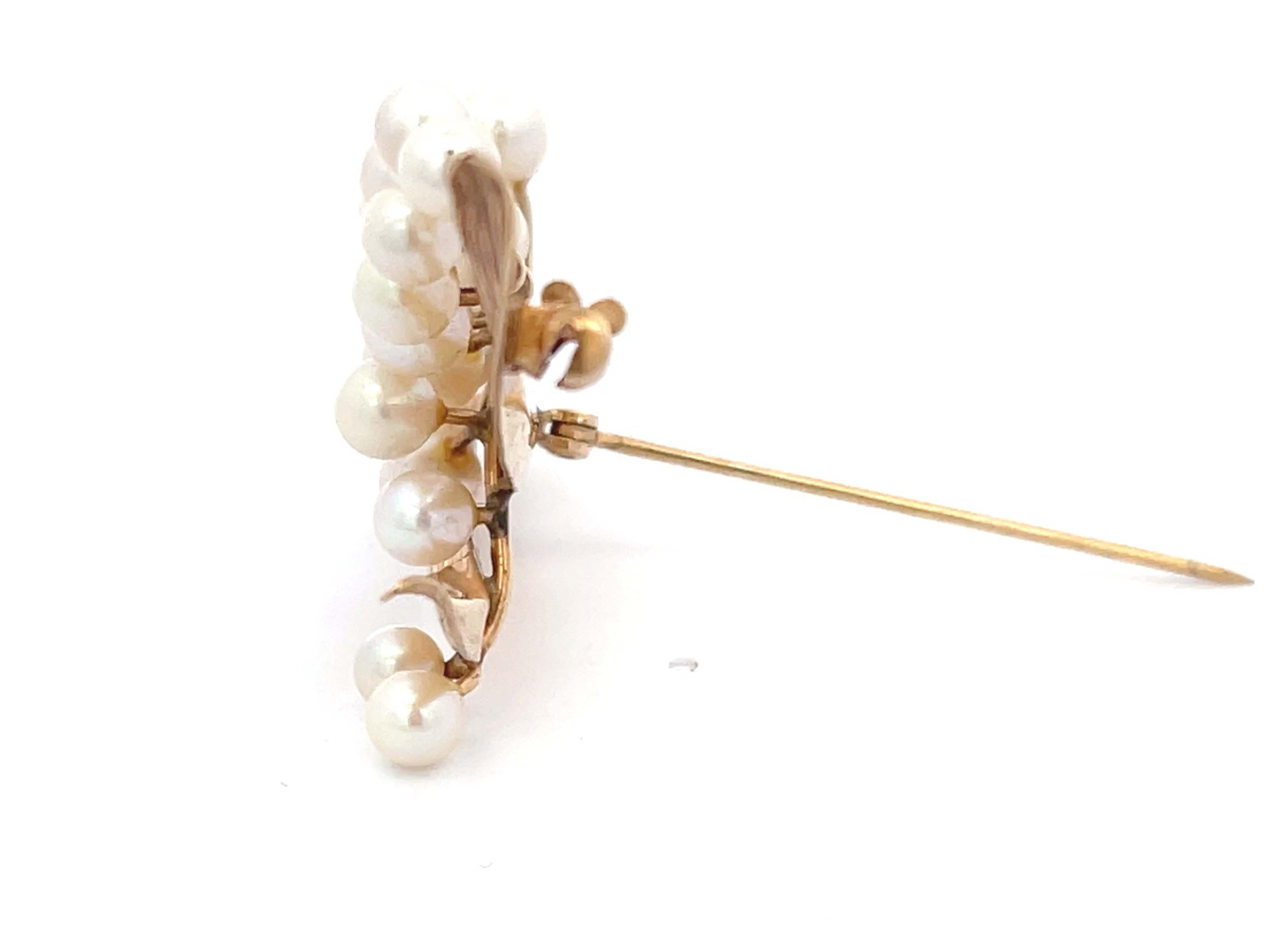 Women's Mings Pearl Branch Brooch in 14k Yellow Gold For Sale