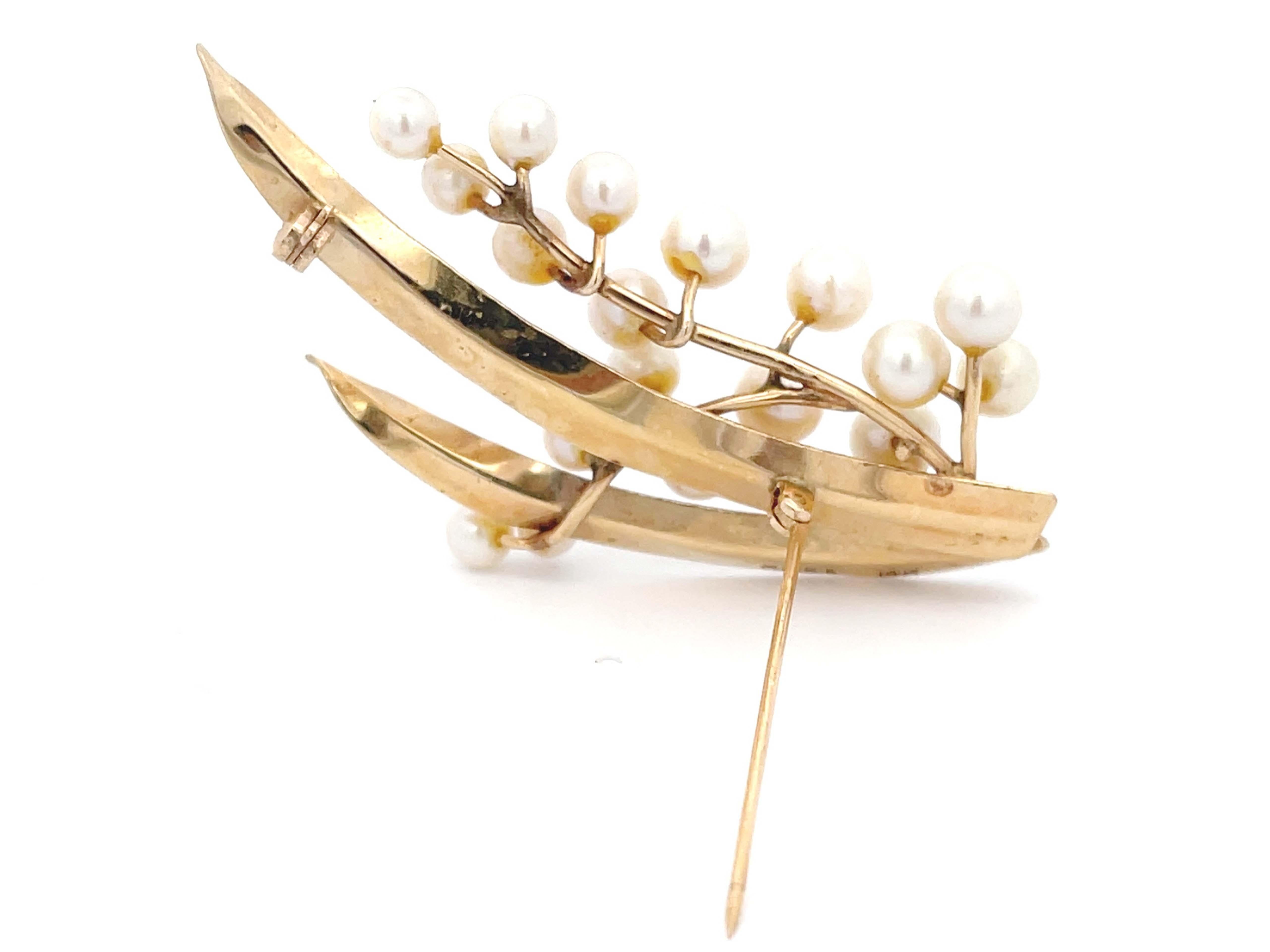Broche branche en perles d'ailes en or jaune 14 carats en vente 1