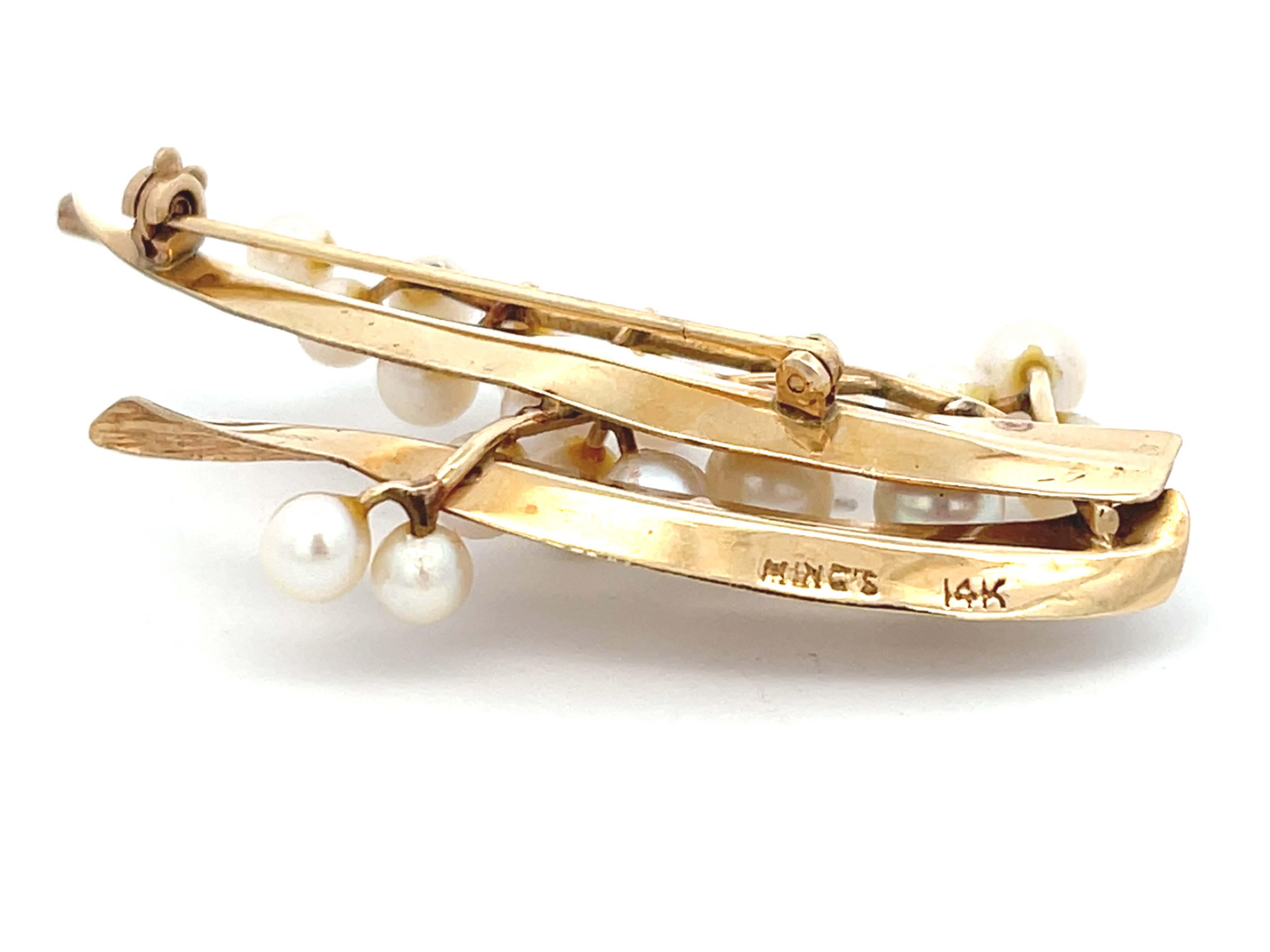 Mings Pearl Branch Brooch in 14k Yellow Gold For Sale 2