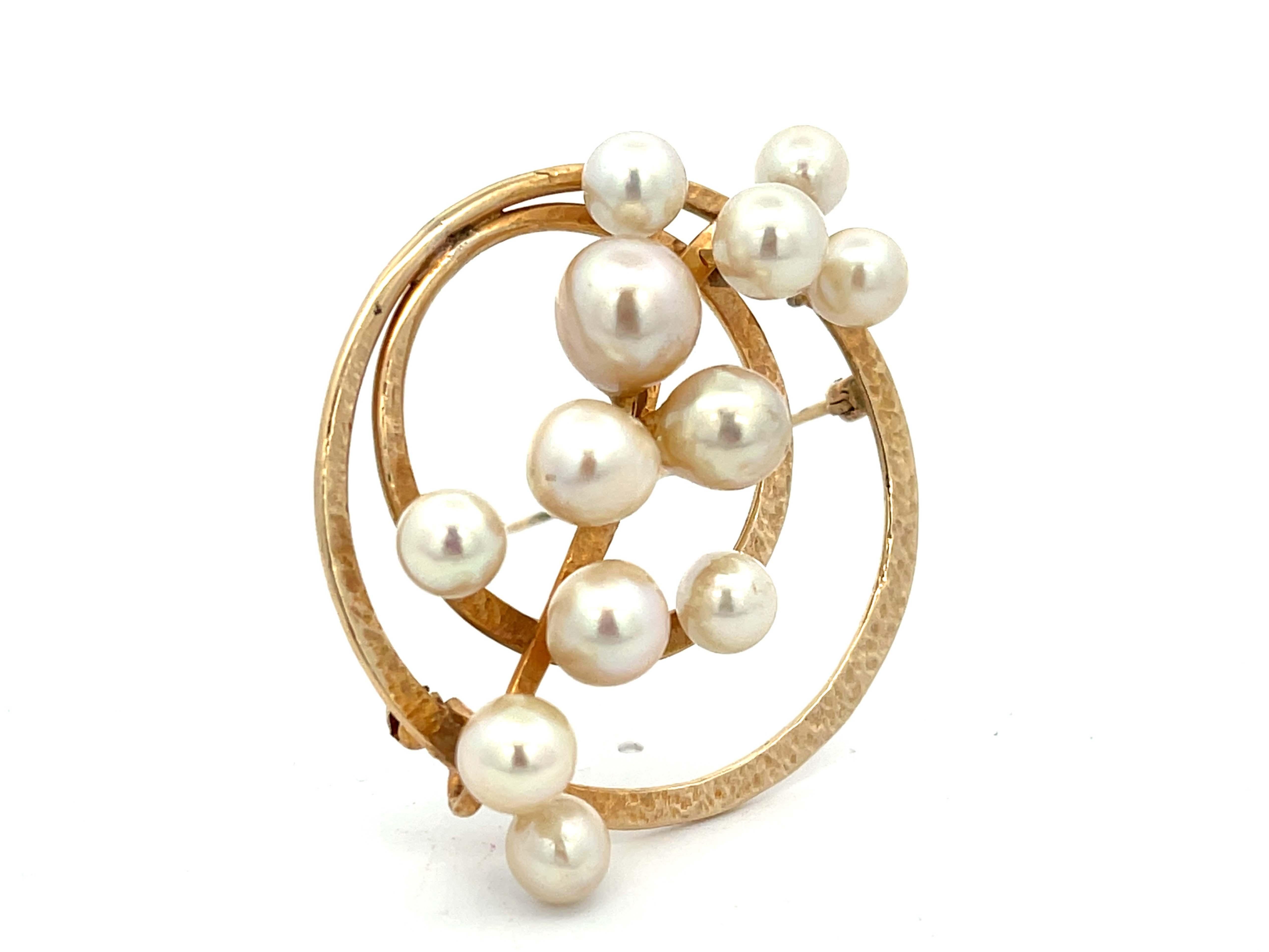 Moderne Broche Cercle de Perles Mings en or jaune 14k en vente