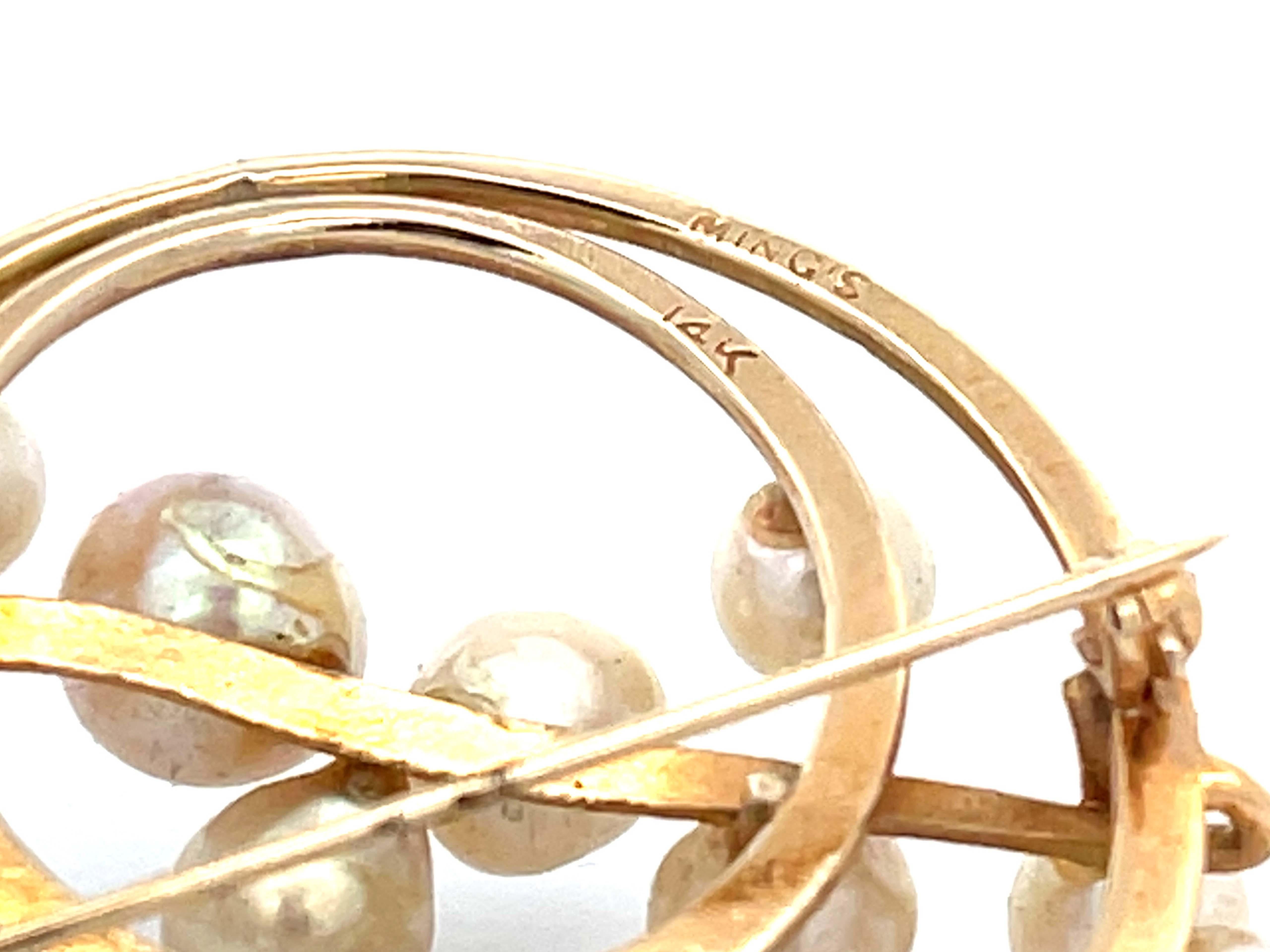 Mings Pearl Circle Brooch in 14k Yellow Gold For Sale 1