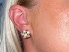 Mings Pearl Flower and Gold Leaf Earrings in 14 Karat Yellow Gold