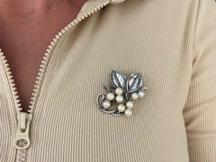 Mings Pearl Leaf Branch Brooch in Sterling Silver