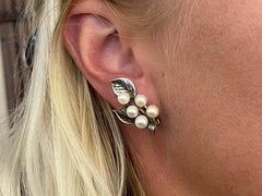Mings Pearl Leaf Clip on Earrings in Sterling Silver