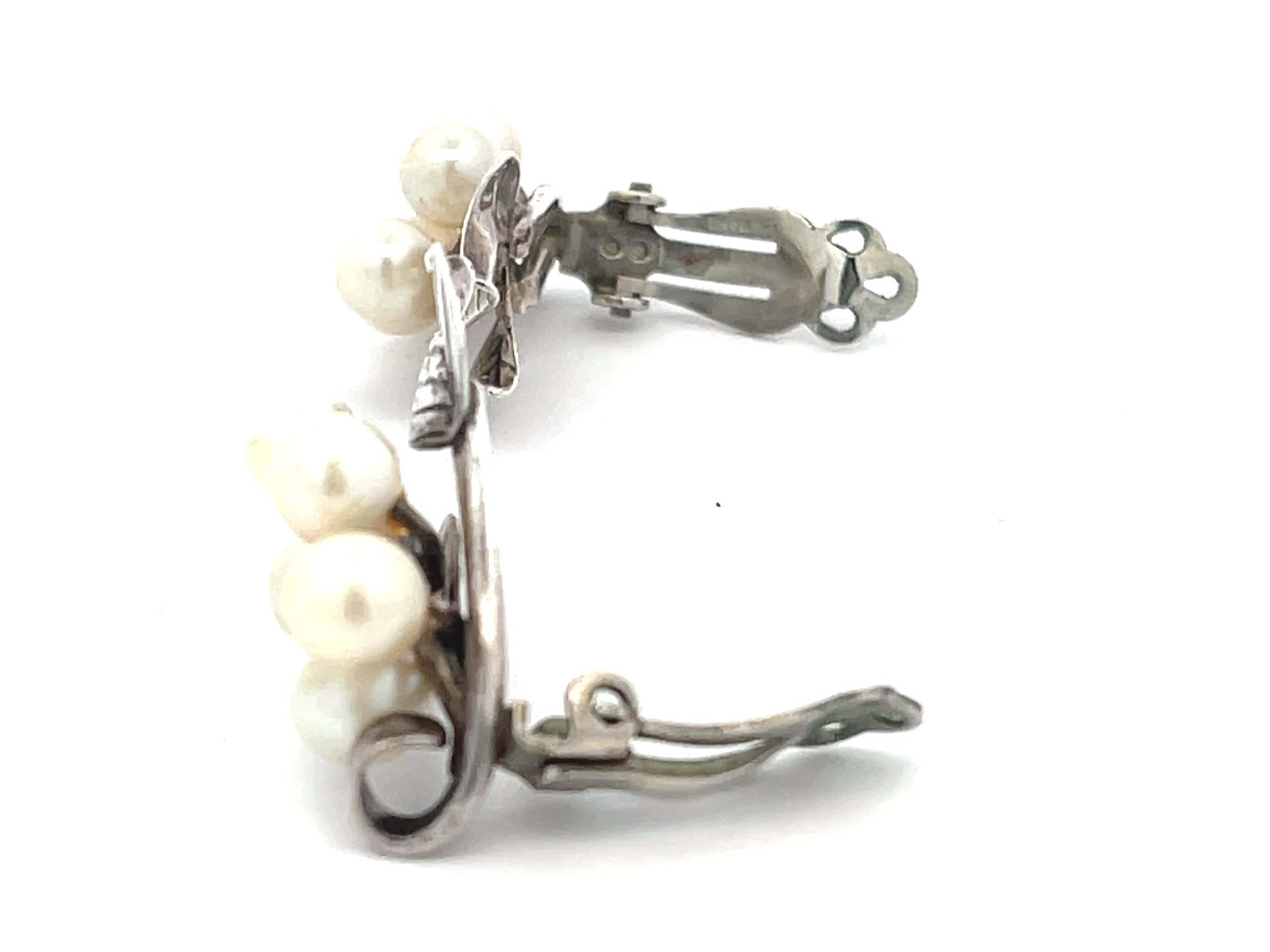 Modern Mings Pearl Leaf Clip on Earrings in Sterling Silver For Sale