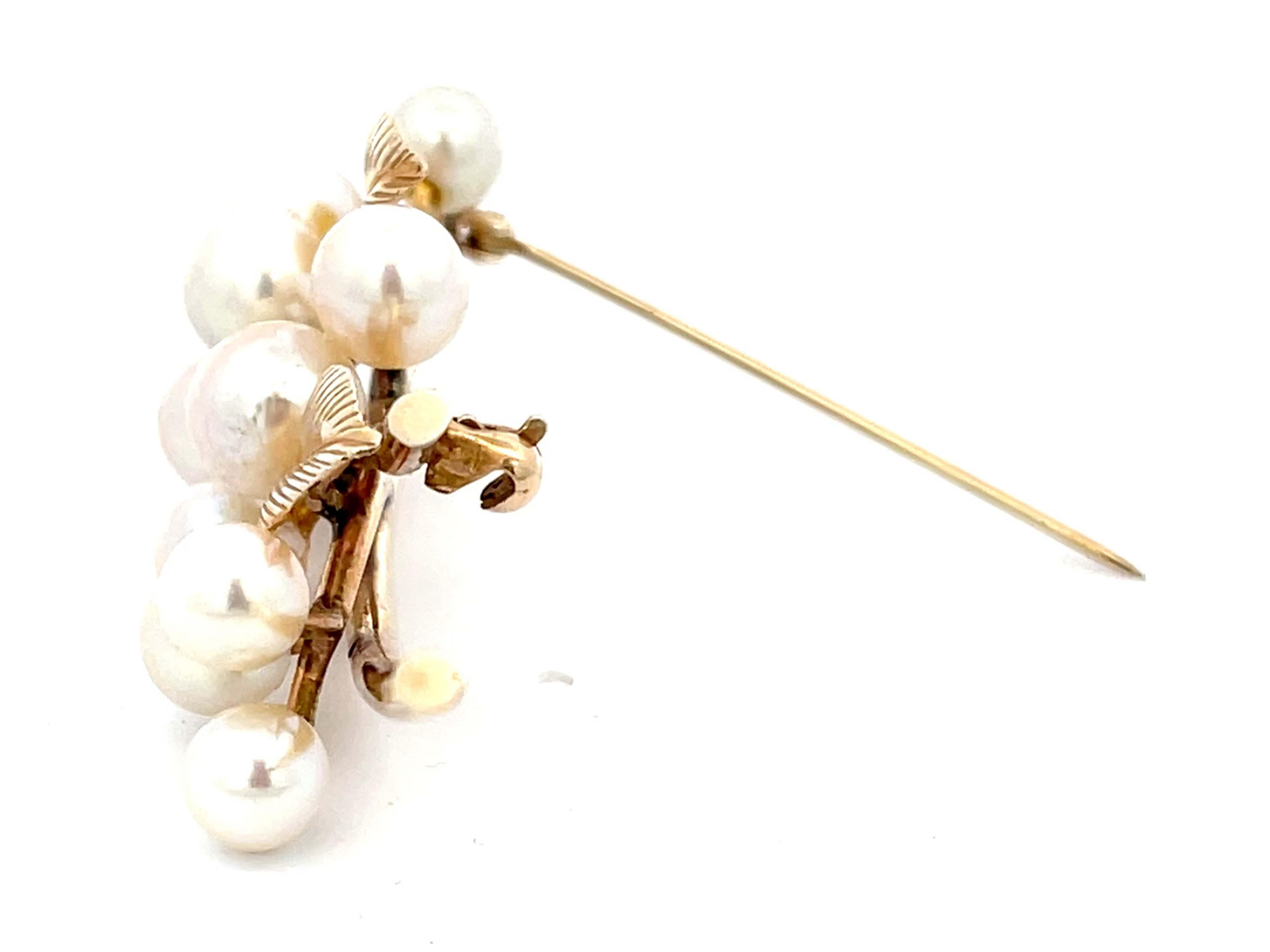 Mings Pearls and Leaves on a Branch Brooch in 14k Yellow Gold In Excellent Condition For Sale In Honolulu, HI