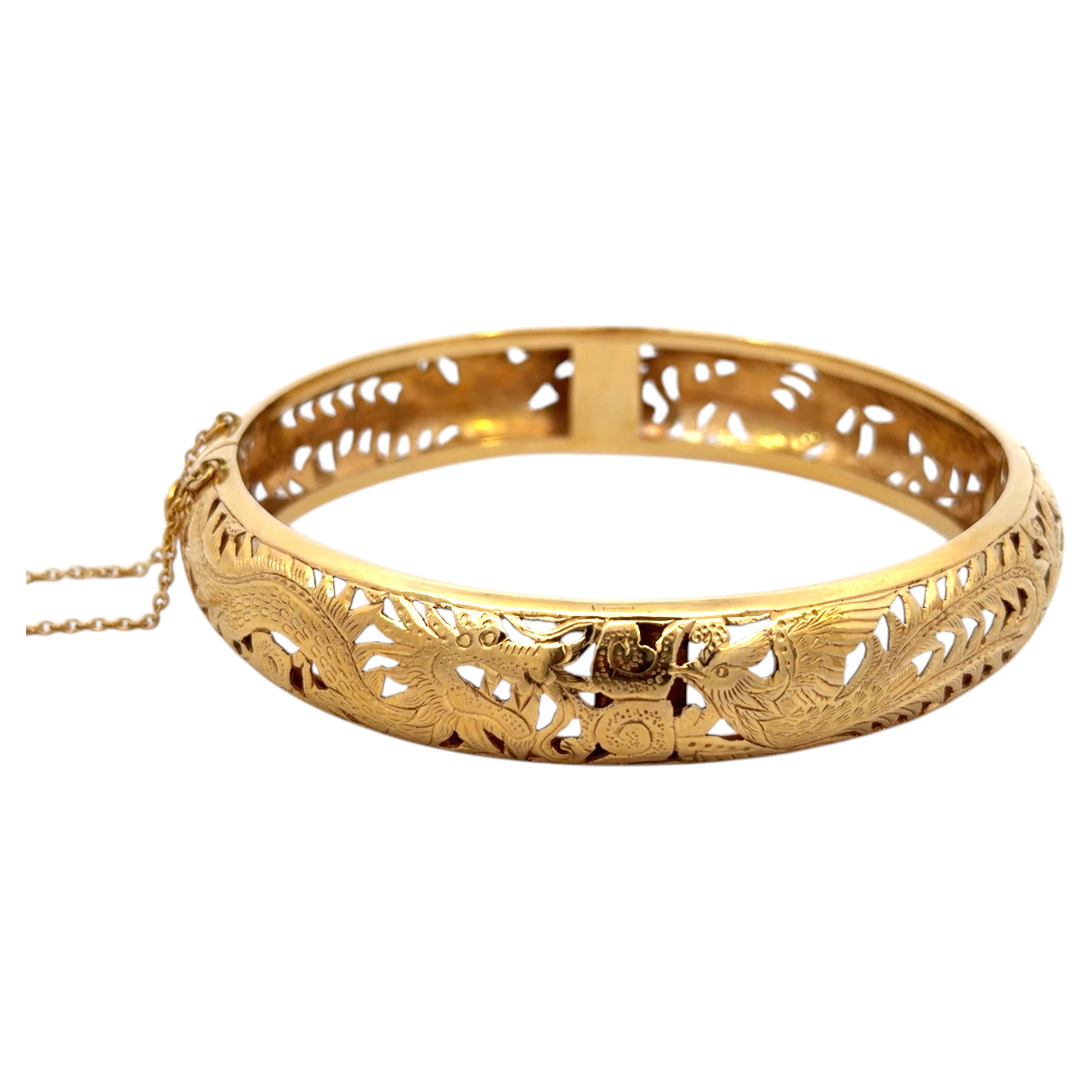 Ming's Phoenix Dragon Gold Hinged Bangle 14K Yellow Gold