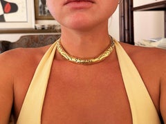 Mings Phoenix Pierced Carved Hinged Collar Necklace 14K Yellow Gold