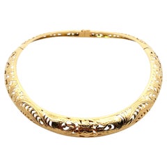 Mings Phoenix Pierced Carved Hinged Collar Necklace 14K Yellow Gold