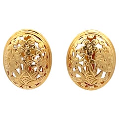 Mings Pierced Four Seasons Oval Earrings in 14k Yellow Gold