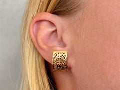 Ming's Pierced Longevity Rectangle Stud Earrings 14K Yellow Gold