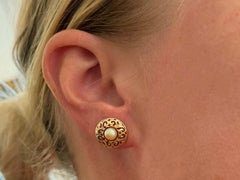 Ming's Pierced Round Pearl Stud Earrings 14K Yellow Gold