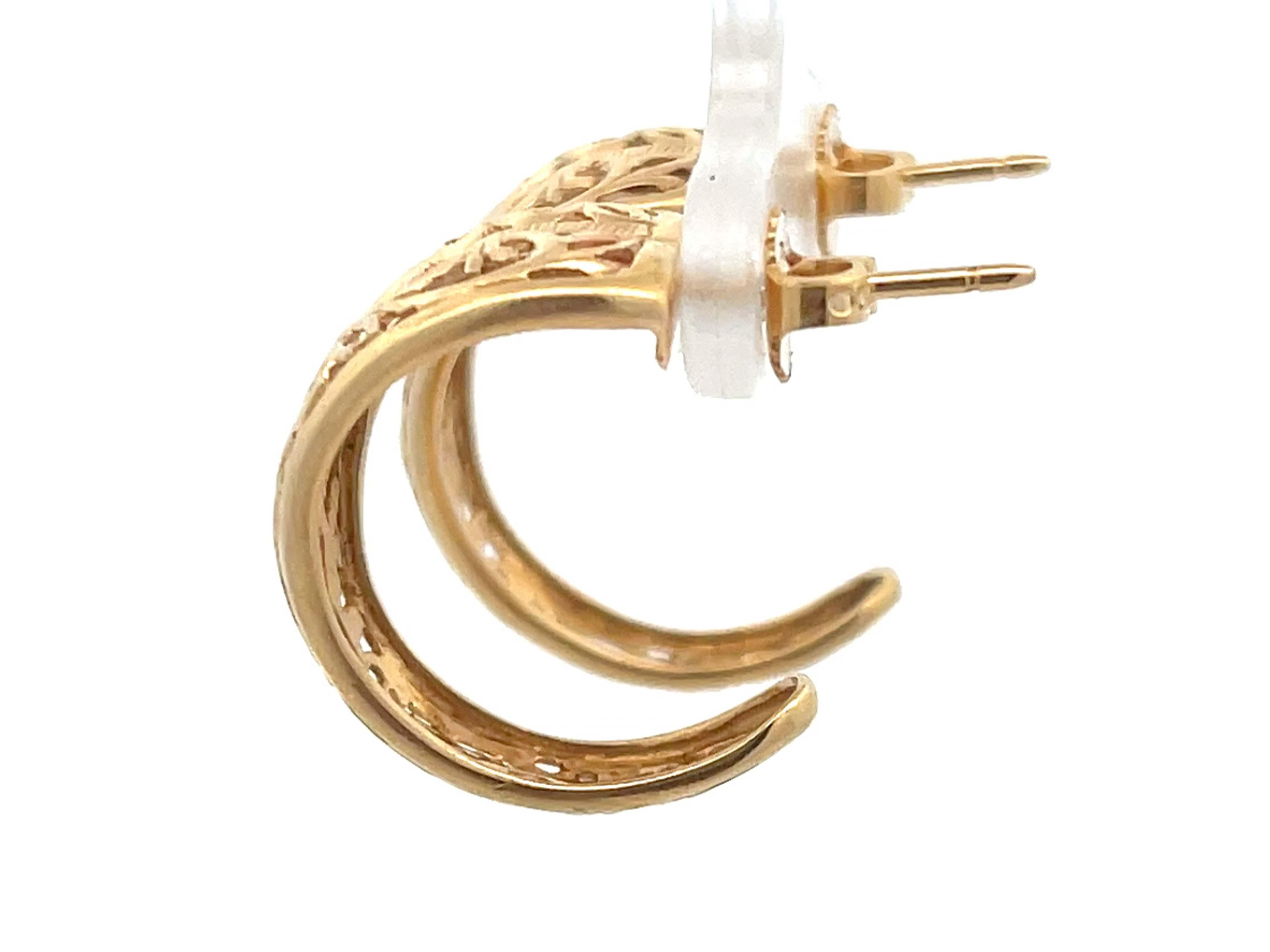 Women's Mings Pierced Scroll Design Wide Half Hoop Earrings in 14k Yellow Gold For Sale