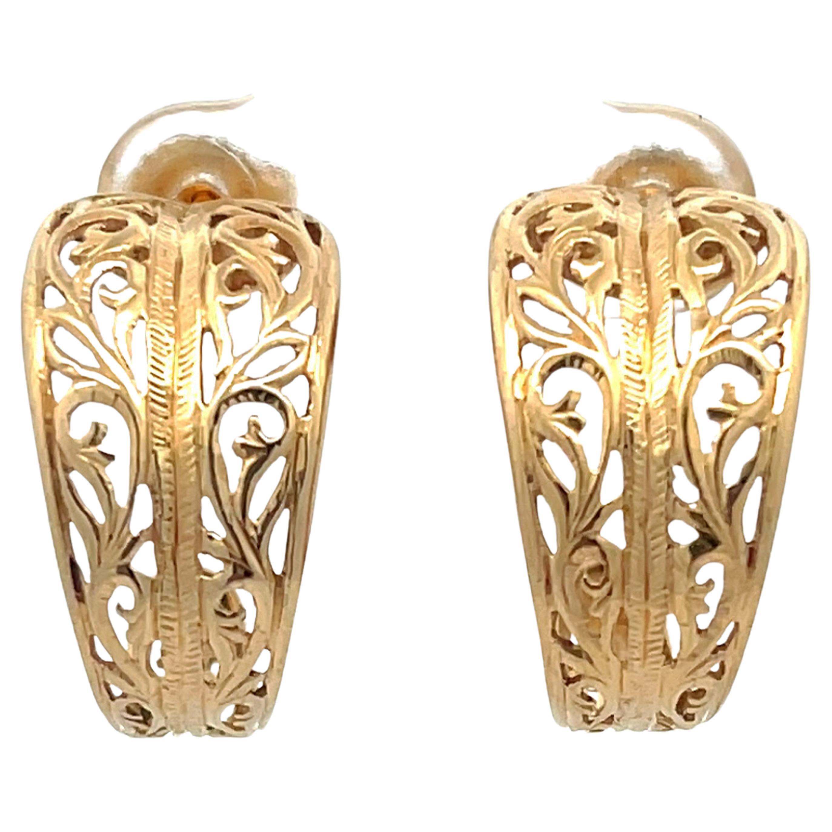 Mings durchbohrt Scroll Design breite halbe Ohrringe in 14k Gelbgold