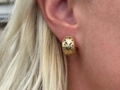 Mings Pierced Swirl Leaf Semi Hoop Earrings in 14k Yellow Gold