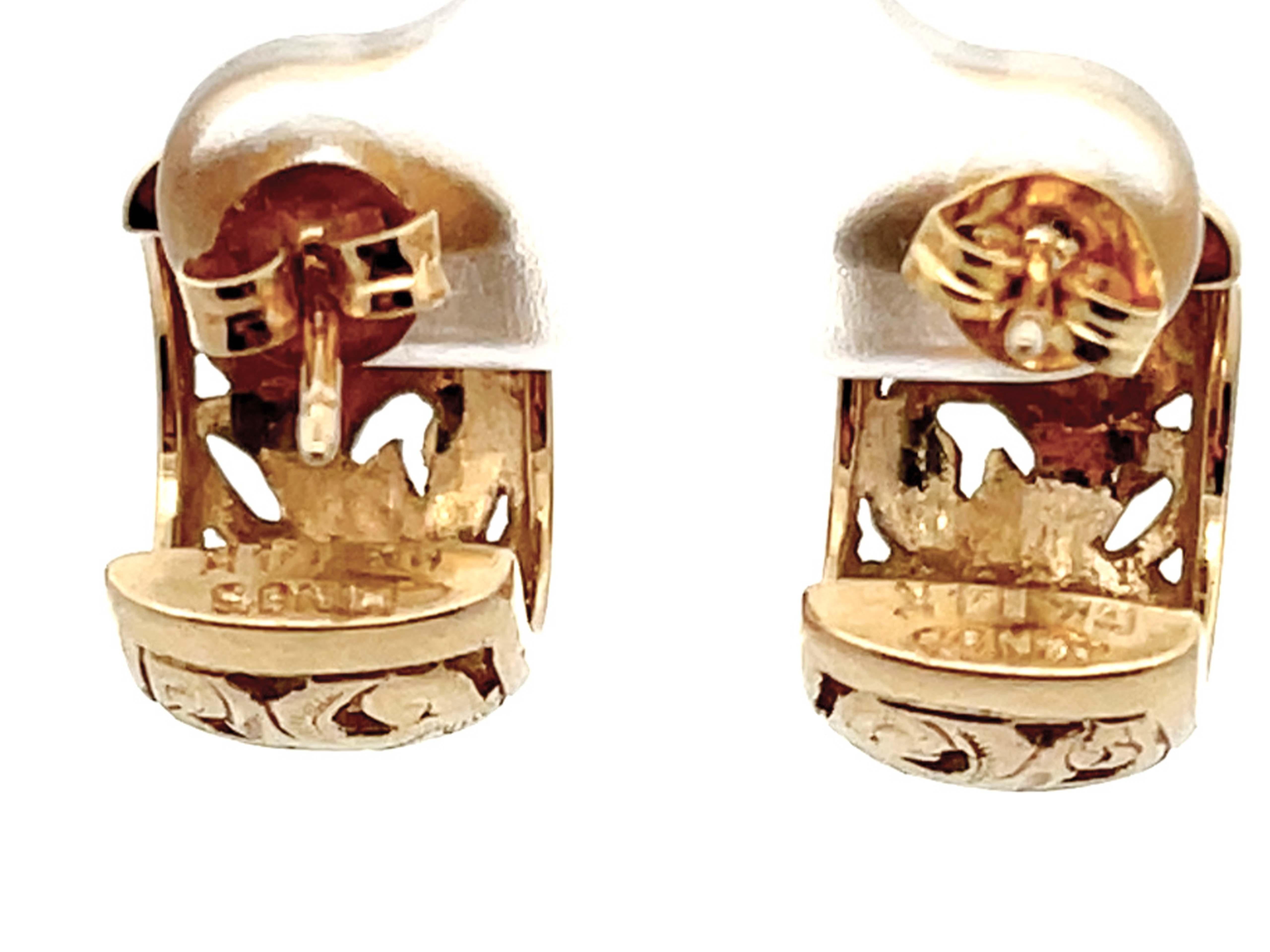 Modern Mings Pierced Swirl Leaf Semi Hoop Earrings in 14k Yellow Gold For Sale