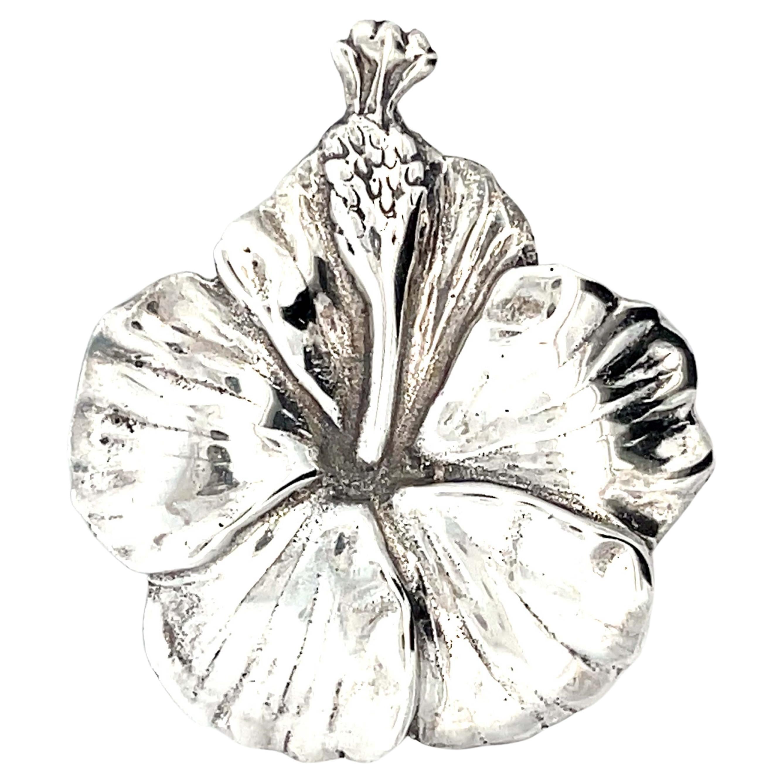 Mings Hibiscus Flower Brooch in Sterling Silver For Sale