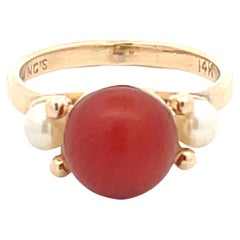 Anello a fascia con corallo rosso e perle di Ming Ming in oro giallo 14k