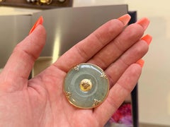Ming's Round Green Jade Pendant 14k Yellow Gold
