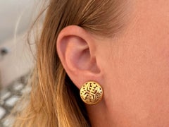 Ming's Round Longevity Omega Back Earrings 14K Yellow Gold
