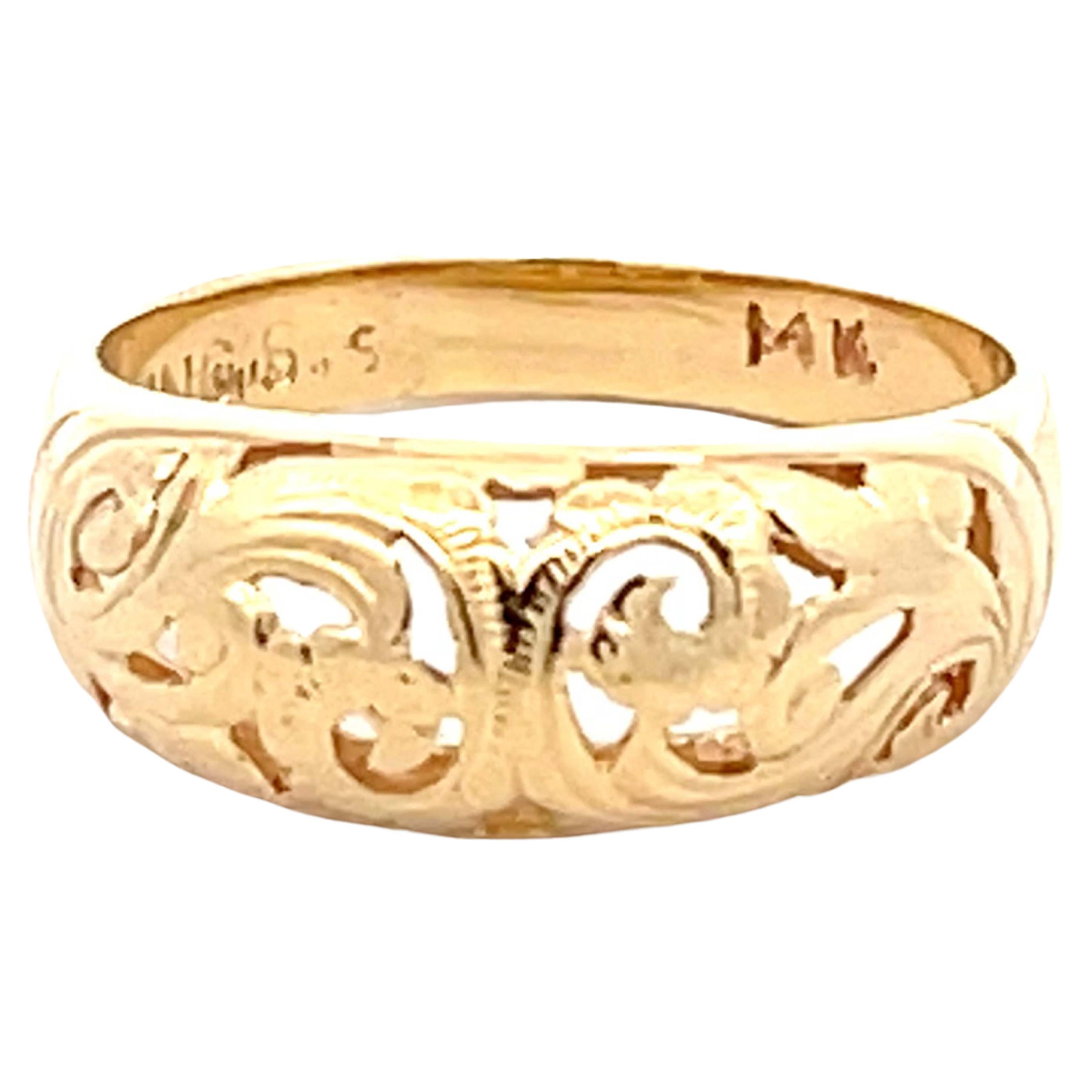 Mings Scroll Cutout Ring in 14k Yellow Gold For Sale